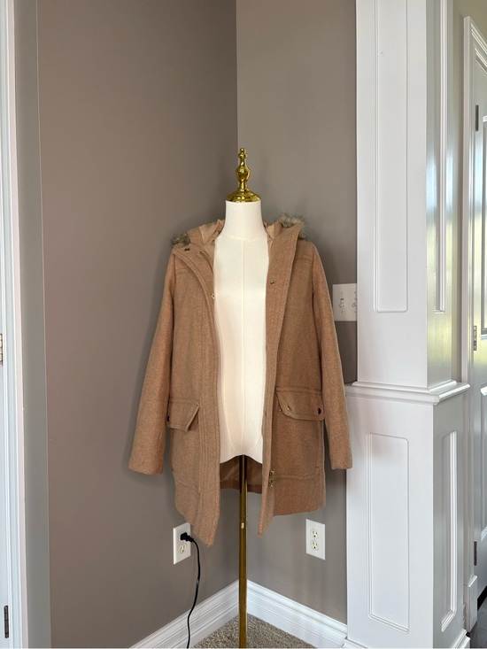 J. Crew Jackets & Blazers - J. Crew Camel Hooded Trench Coat with Faux-Fur Trim